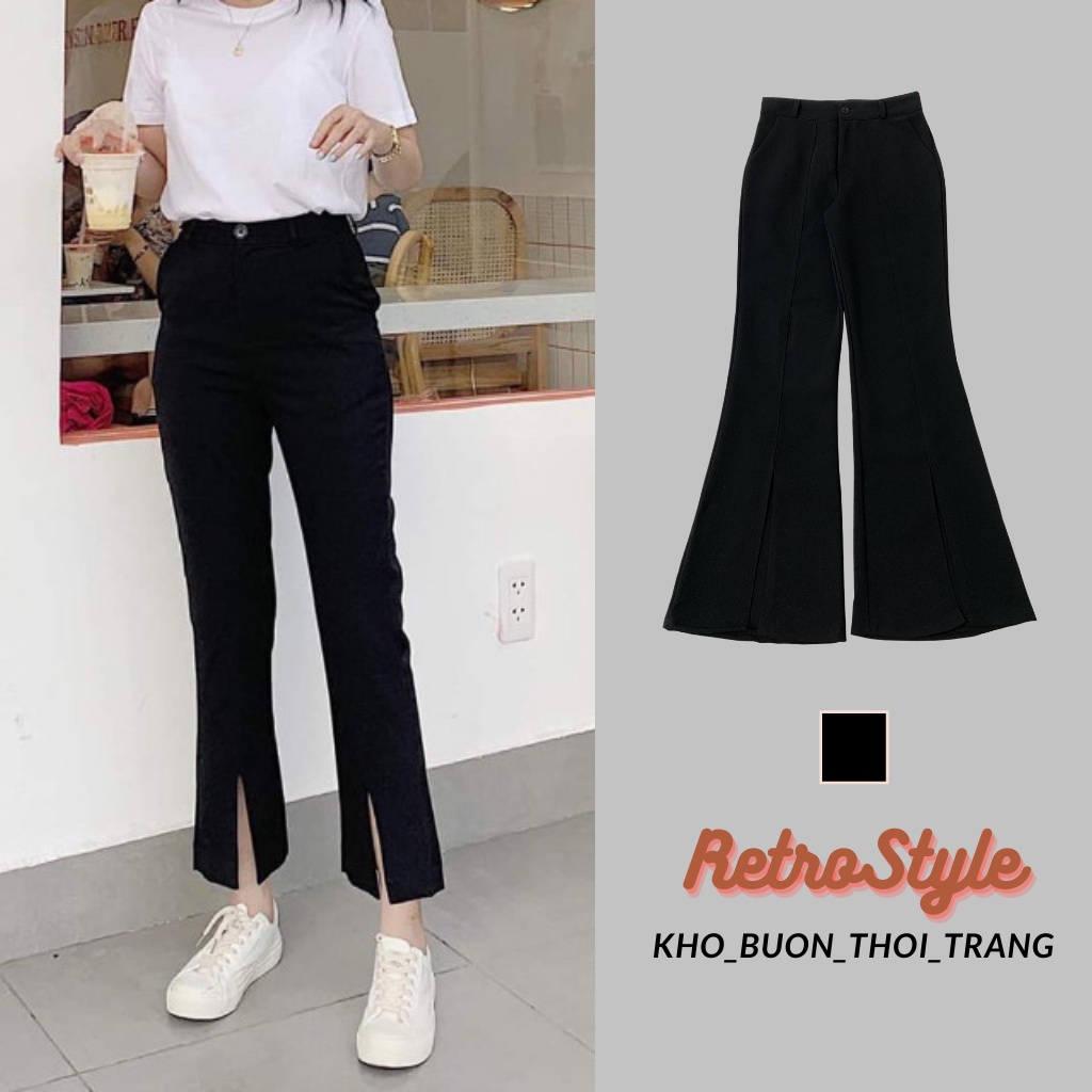 Quần ống loe cạp cao xẻ trước 899