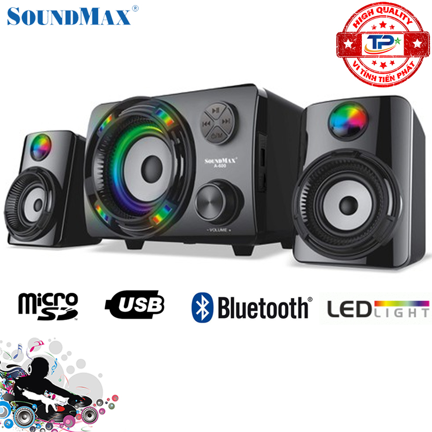 Loa Vi Tính SoundMax A-600 2.1 / A600 hỗ trợ Bluetooth, đọc thẻ nhớ , USB đèn LED