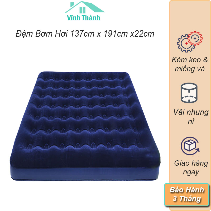 Đệm hơi, giường hơi cao cấp size lớn kích thước 191cm x 137cm x 22cm kèm bơm điện hai chiều tải trọng 300kg