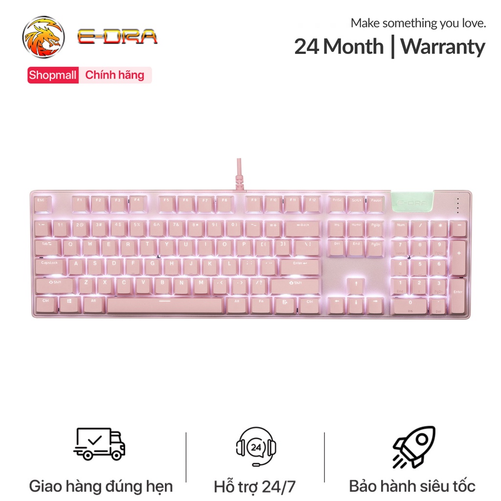 Bàn phím cơ e-dra ek312 pink - led trắng - màu hồng - e-dra switch - bảo hành 24 tháng