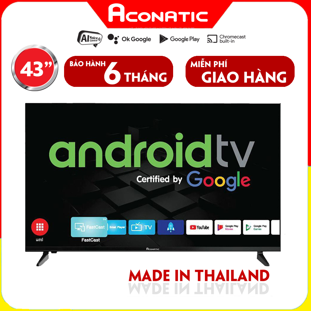 ACONATIC Android TV 43 inch, Giọng nói (Google assistant), Model 43HS600AN, Android tivi Full HD, kết nối wifi, bluetooth, Tràn viền,Mỏng nhẹ Siêu chất lượng, nhập khẩu Thái Lan, Bảo hành 6 tháng