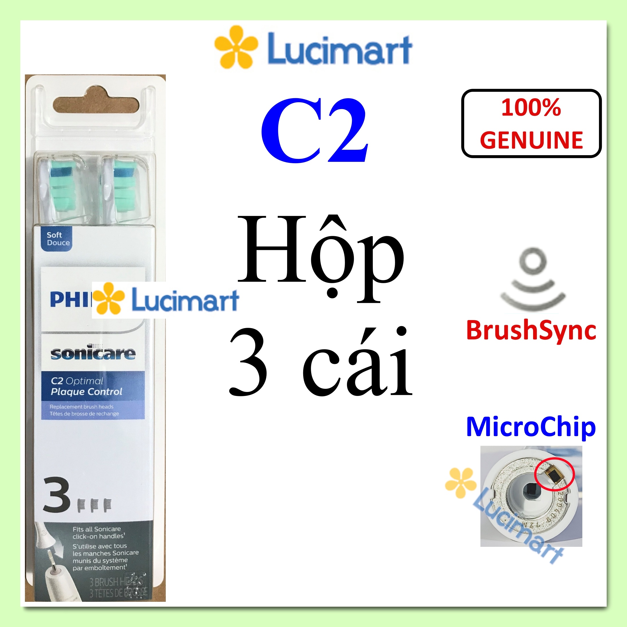 Đầu bàn chải điện Phi.lips Sonicare C2 Plaque Control [Hàng Mỹ]
