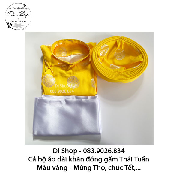 Cả bộ áo dài khăn đóng gấm thái tuấn - màu vàng