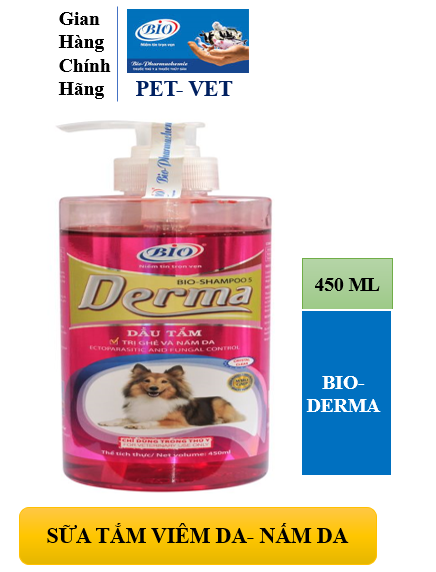 BIO-DERMA 450ML. SỮA TẮM- DẦU GỘI CHÓ MÈO NHIỄM GHẺ, NẤM DA, HÔI LÔNG