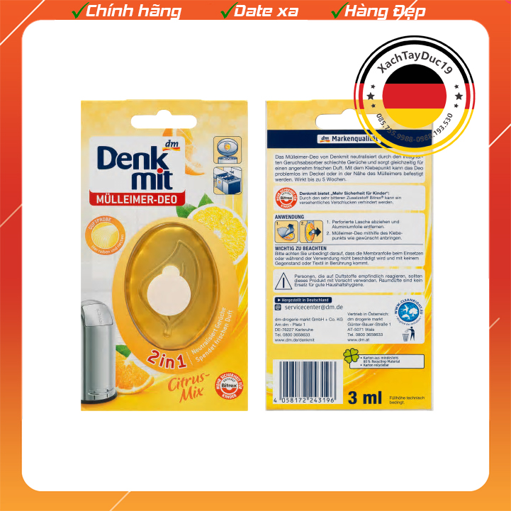 Miếng Dán Tinh Dầu Khử Mùi Thùng Rác Denkmit của Đức