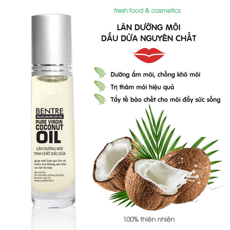 Dưỡng môi dầu dừa nguyên chất dưỡng ẩm chống khô môi nứt nẻ- giảm thâm môi cực thơm [dạng bi lăn] - fresh food &cosmetics