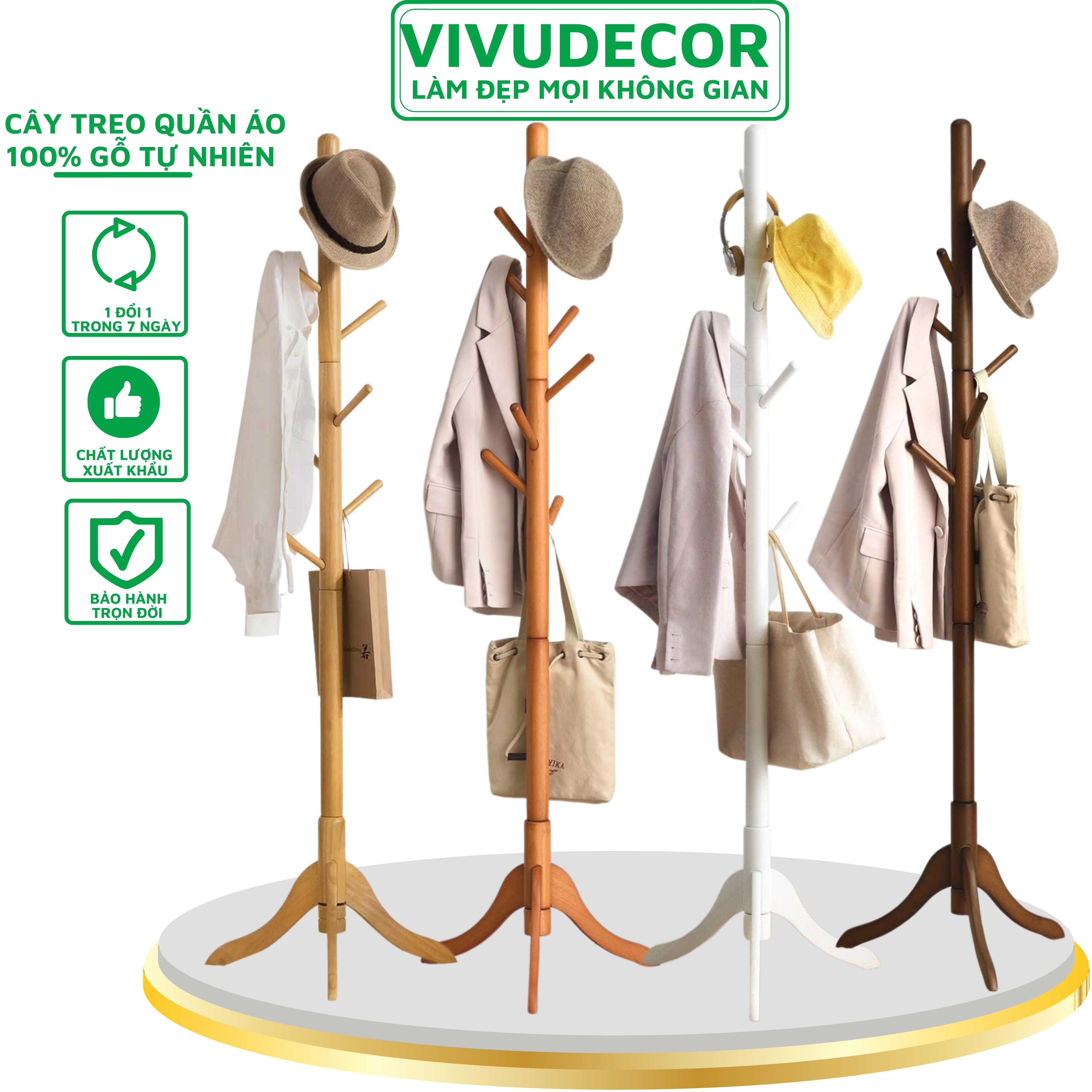 Cây treo quần áo VIVUDECOR CT08 gỗ tự nhiên 8 nhánh