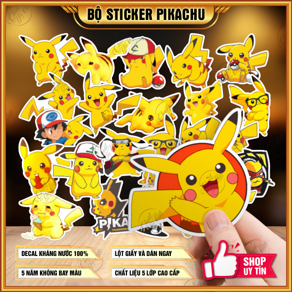 Combo 100 sticker chủ đề Pikachu Pokemon Bửu bối thần kỳ biểu cảm cực dễ thương dán xe đạp laptop điện thoại tủ lạnh vali...