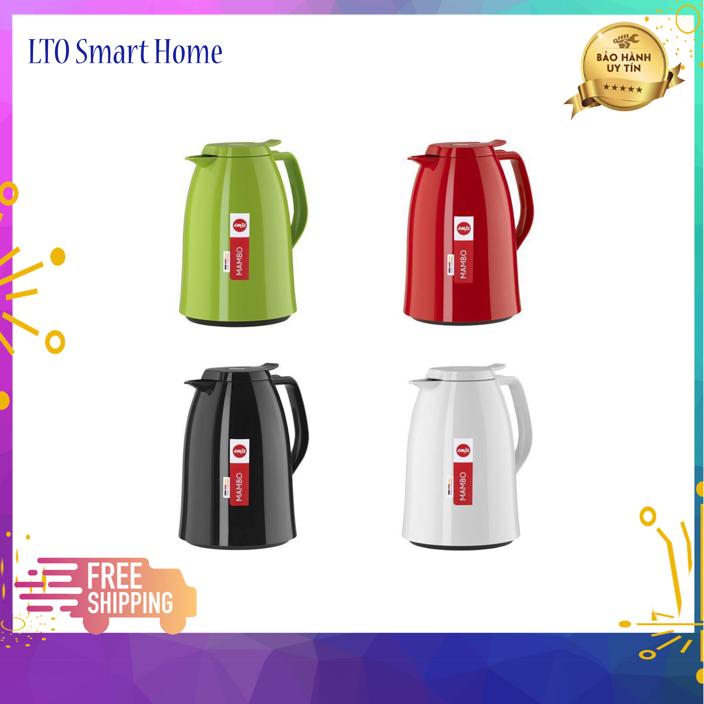 Bình giữ nhiệt emsa mambo 1 lit, lto smart home emsa02 bình nhựa bóng, lõi thuỷ tinh giữ nhiệt 12h, giữ lạnh 24h, phù hợp dùng hãm trà và các loại nước lá.
