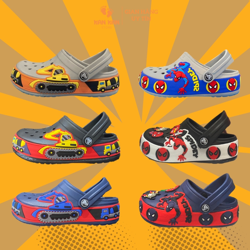 Dép sục cho bé kankanstore giày sục bé trai cross crocs siêu nhân người nhện đi mưa siêu nhẹ êm chân ka028