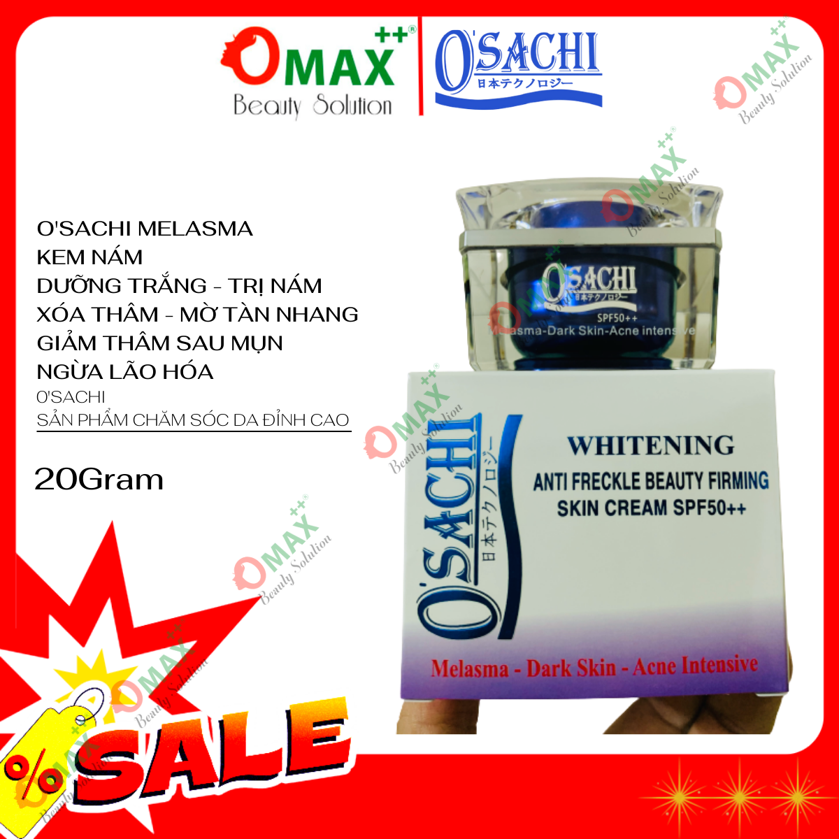 Kem o'sachi xanh - giảm thâm nám - cấp ẩm da - osachi whitening melasma 20g