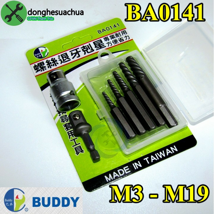 Bộ taro lấy ốc gãy buddy ba0141 ren thưa có 7 chi tiết