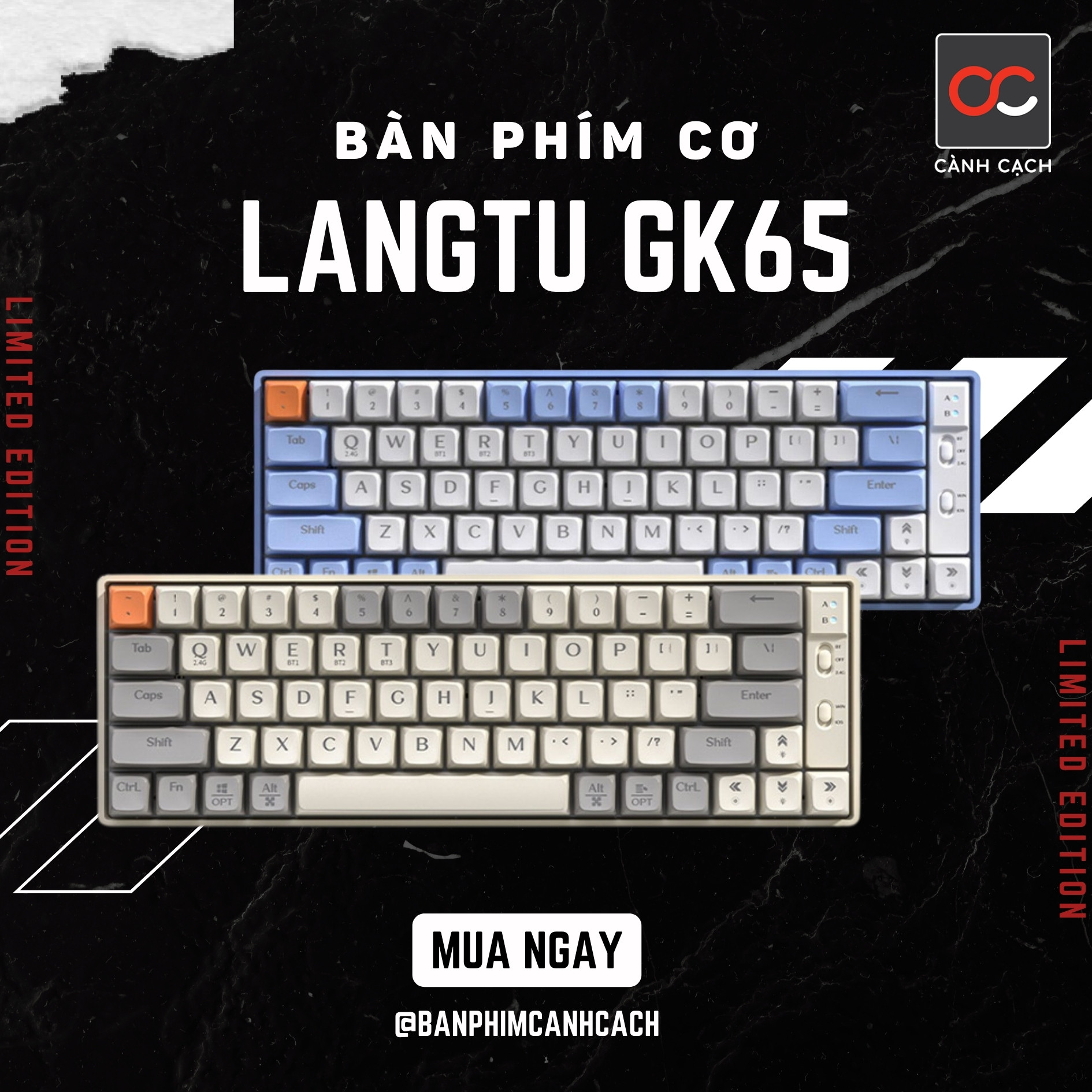 Bàn phím cơ không dây hotswap langtu gk65 % custom switch
