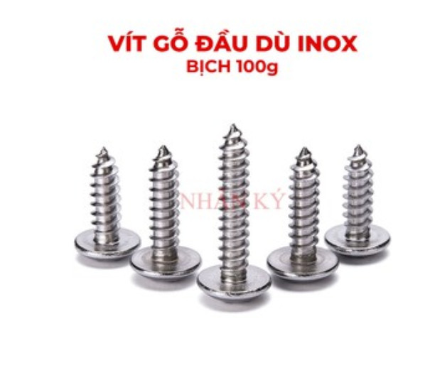Vít bắt gỗ đầu dù inox M4 M5 M6 bịch 100 cây