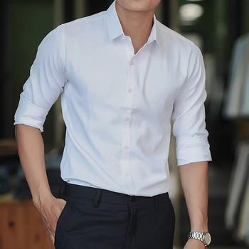 Áo sơ mi nam trơn dài tay Hàn Quốc chất lụa siêu mát (màu trắng)