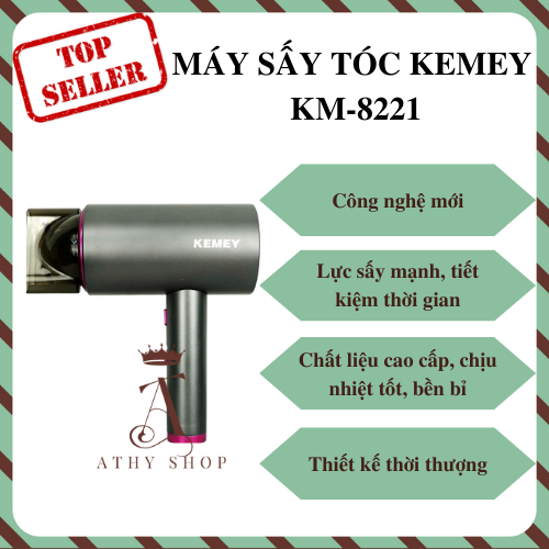 Máy sấy tóc kemey km-8221 chính hãng cao cấp máy sấy tóc mau khô sức gió cực mạnh công suất lớn dưỡng tóc đẹp thông minh tiện lợi