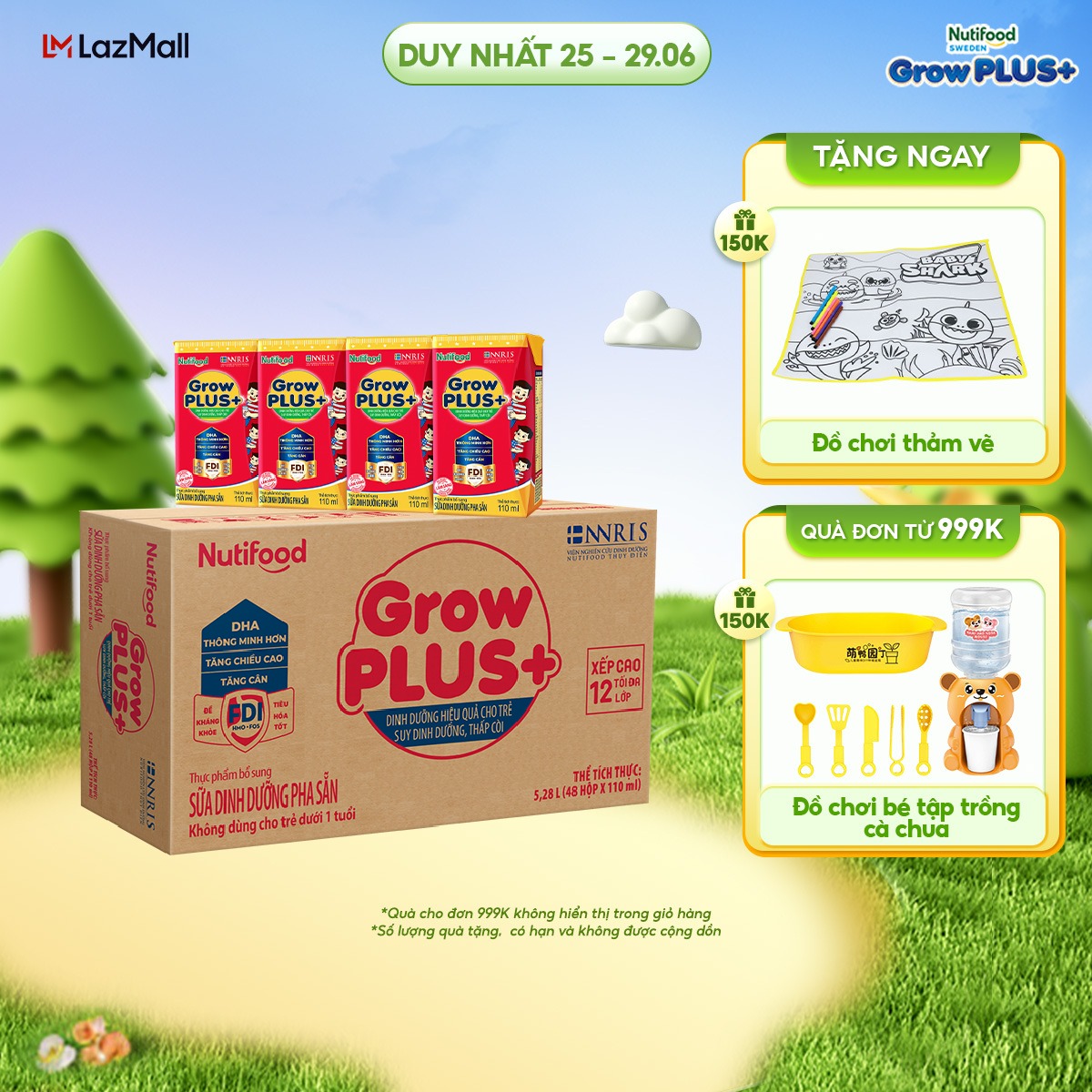 Thùng sữa bột pha sẵn GrowPLUS+ suy dinh dưỡng trên 1 tuổi (48 hộp x 110ml) - Grow Plus+
