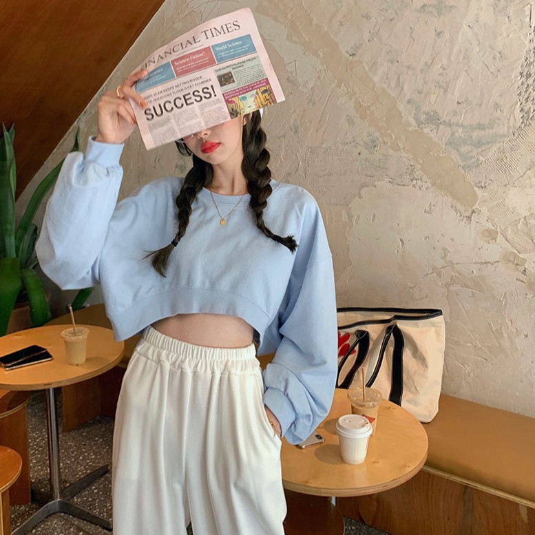 Áo thun tay dài crop vạt trước - at2108