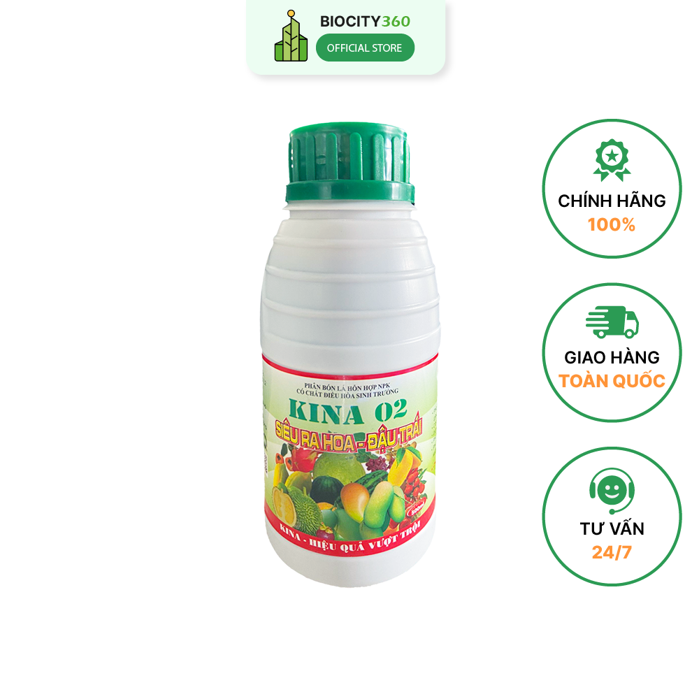 Kina 02 | phân bón lá hỗn hợp npk điều hòa sinh trưởng - siêu ra hoa - đậu trái - hiệu quả vượt trội | biocity360