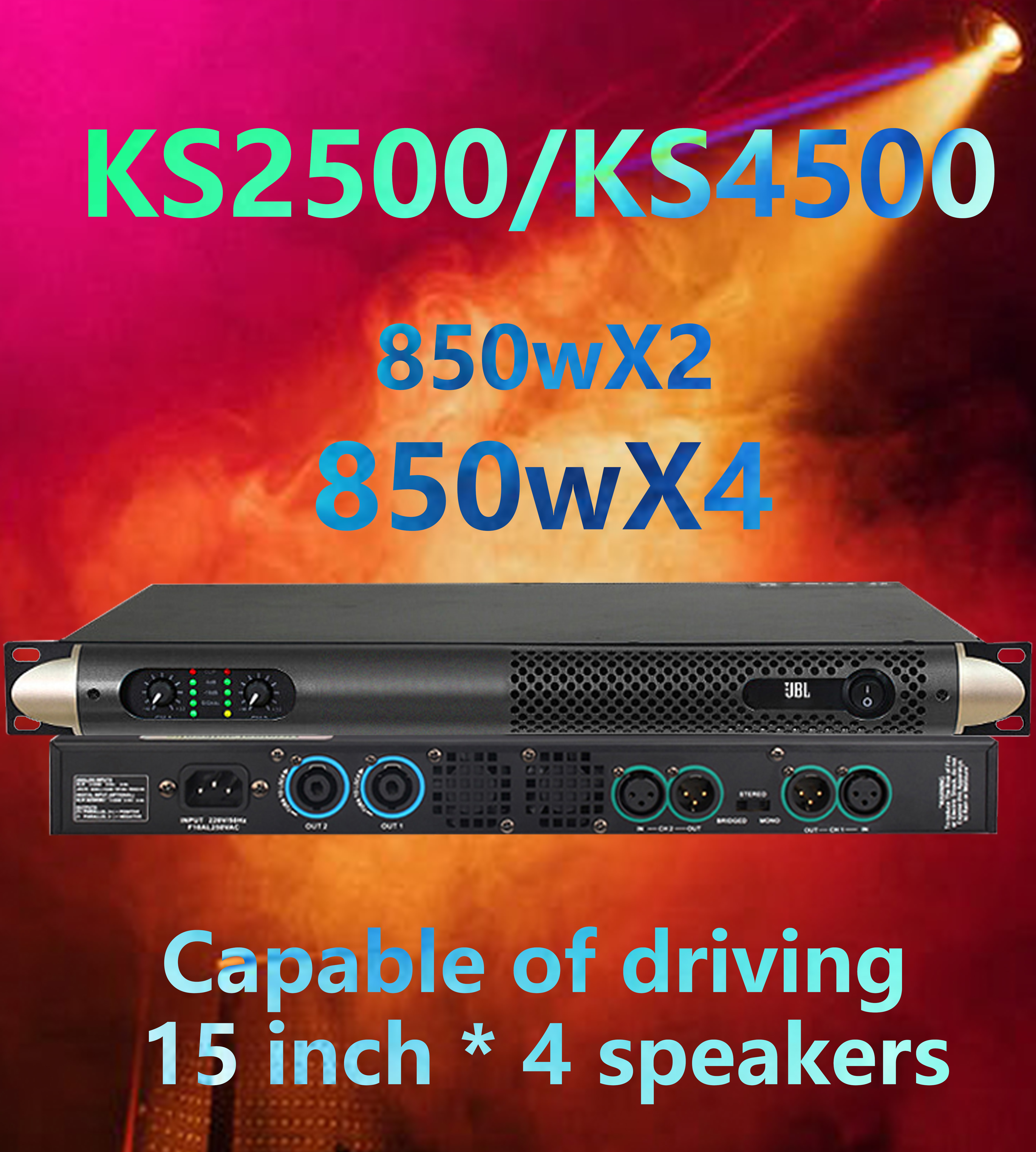 Bộ khuếch đại công suất ngoài trời KS2500/KS4500 Bộ khuếch đại công suất chuyên nghiệp Công suất cao 850W 8 Ω2 kênh Bộ khuếch đại giai đoạn sau chuyên nghiệp tinh khiếtBộ khuếch đại công suất