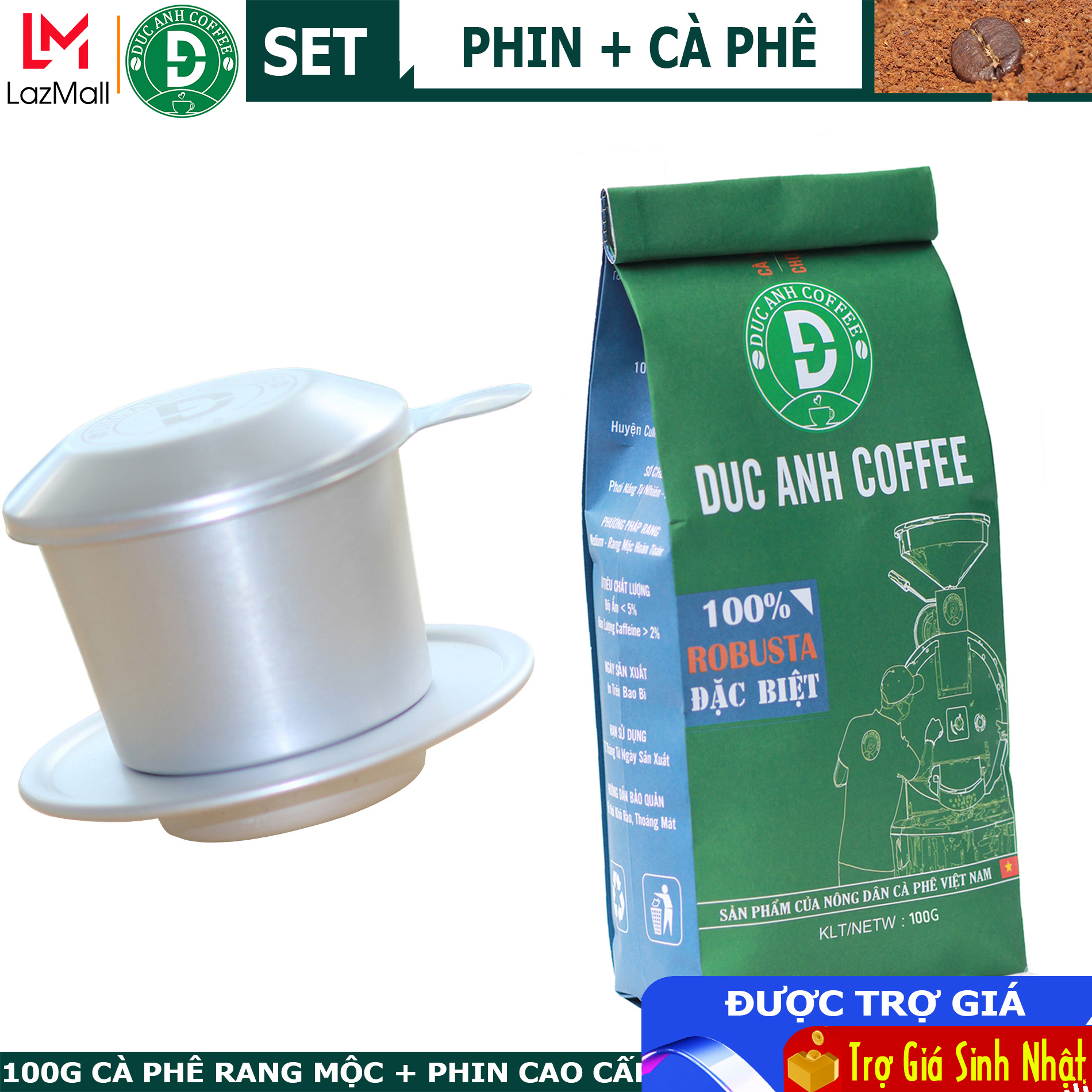 [combo dùng thử] Phin nhôm cao cấp + 100g Cà phê rang xay Đặc Biệt nguyên chất Pha Phin đậm vị, mạnh, hậu ngọt - DUC ANH COFFEE - phin cafe