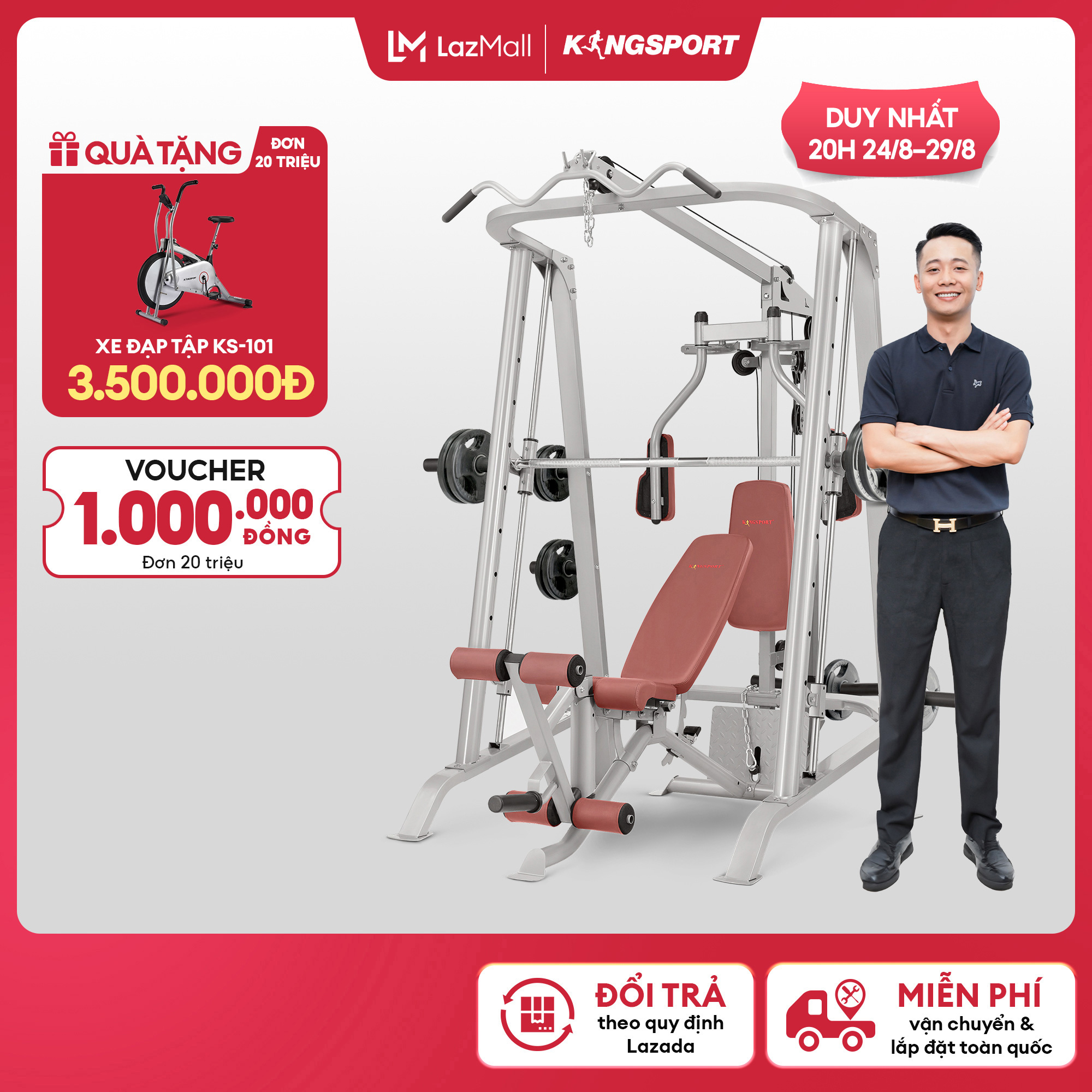[Miễn phí vận chuyển] Giàn tạ đa năng KINGSPORT BK-399 Pro đa năng, khung sườn bằng thép Oval không rỉ, thiết kế ghế tự điều chỉnh tăng giảm với 7 cấp độ