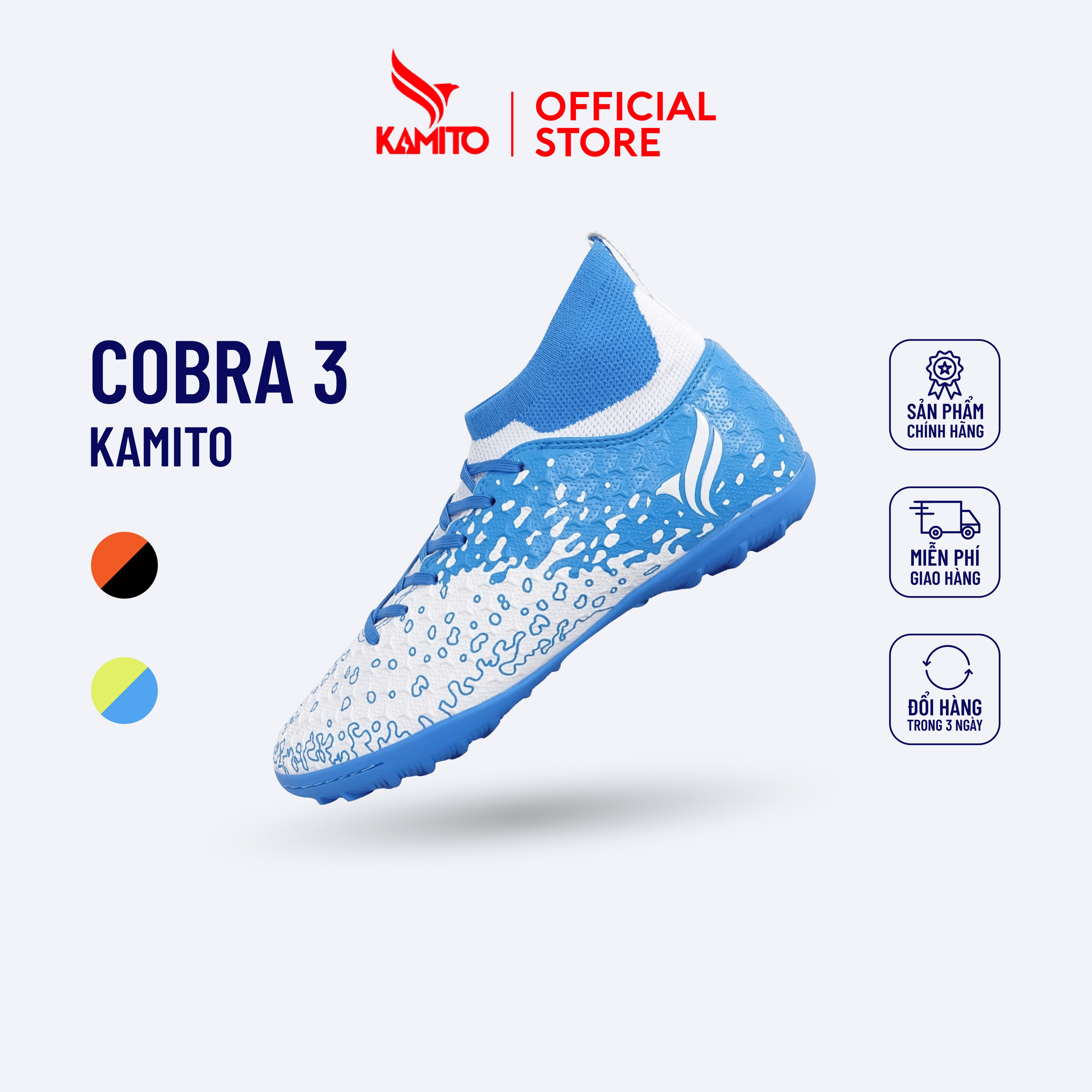 Giày Đá Bóng Cổ Cao Cobra 3 KamiTo Chính Hãng, Giày Đá Banh Nam Cổ Cao Ôm Sát Chân, Siêu Nhẹ