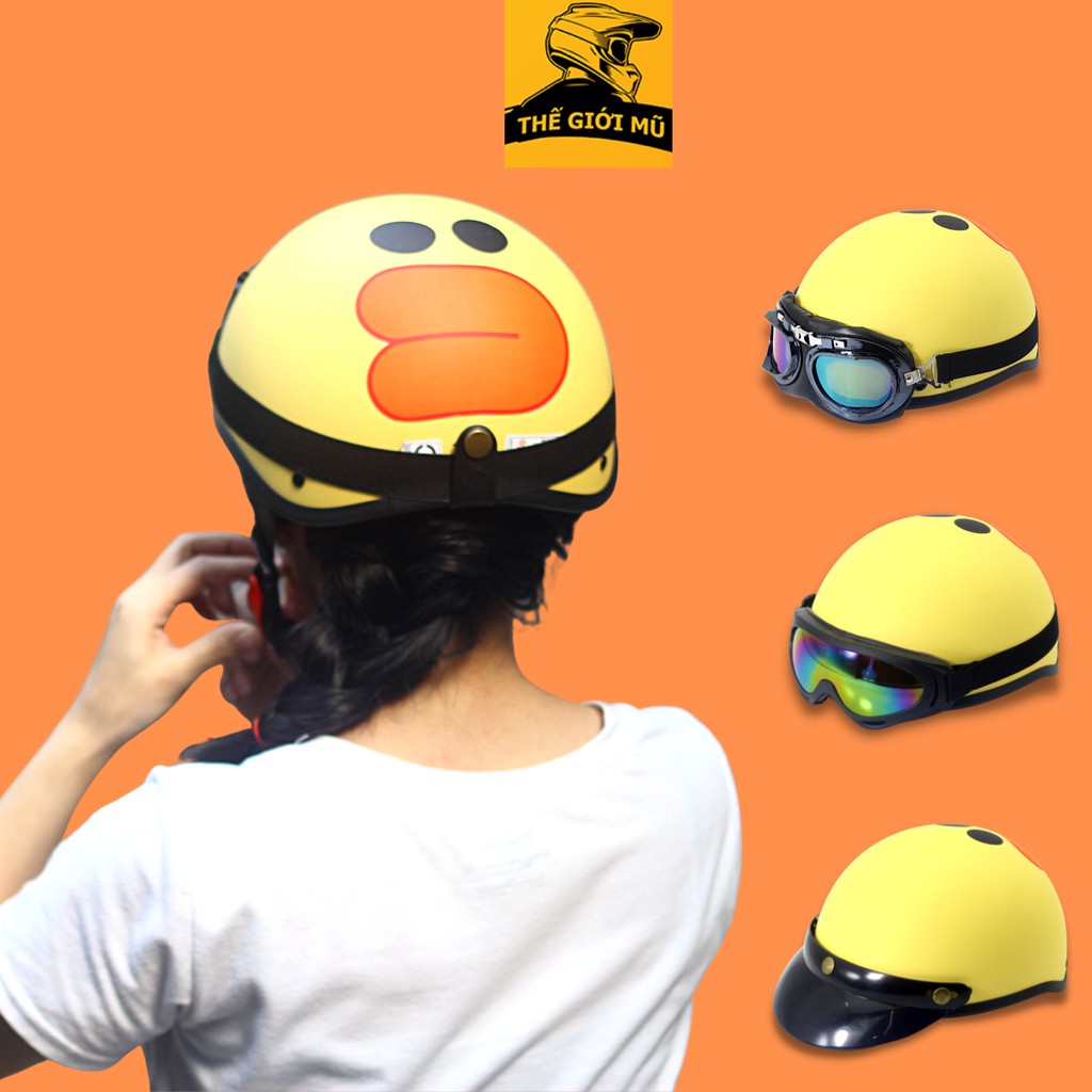 Nón bảo hiểm nửa đầu in hình Vịt Vàng,mũ bảo hiểm thời trang Hot .n.h.ấ.t. năm,có kèm kính thế giới nón