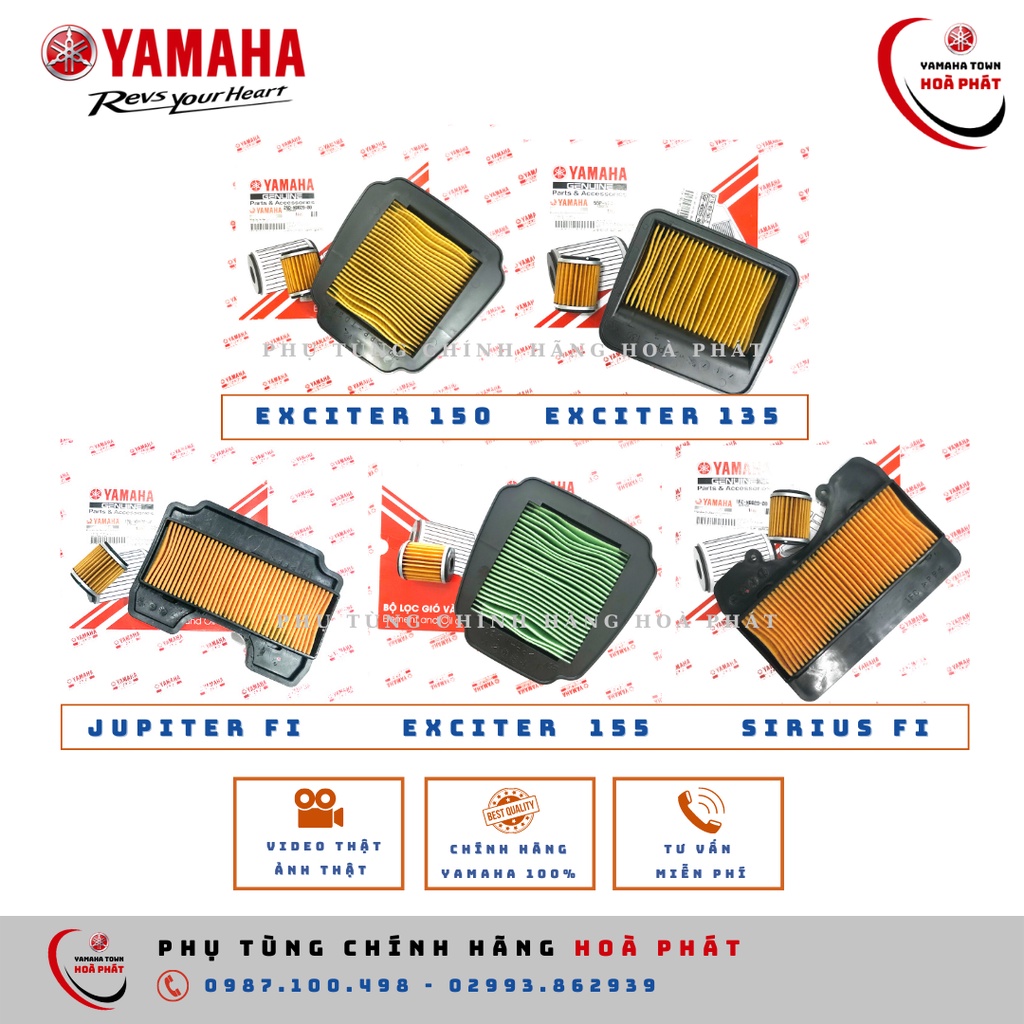 Combo lọc dầu lọc gió exciter 135, exciter 150, 155, sirius fi, jupiter chính hãng yamaha