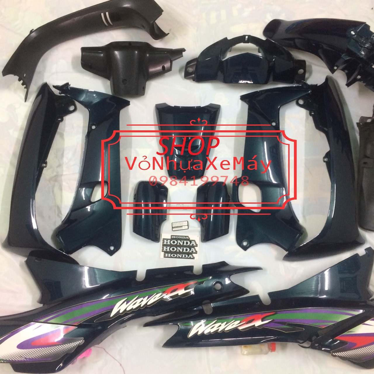 Dàn áo xe WAVE anpha - Wave zx - wave 110 đời 2002-2006 màu Xanh Nhớt - nhựa trắng nguyên sinh ABS LOẠI TỐT