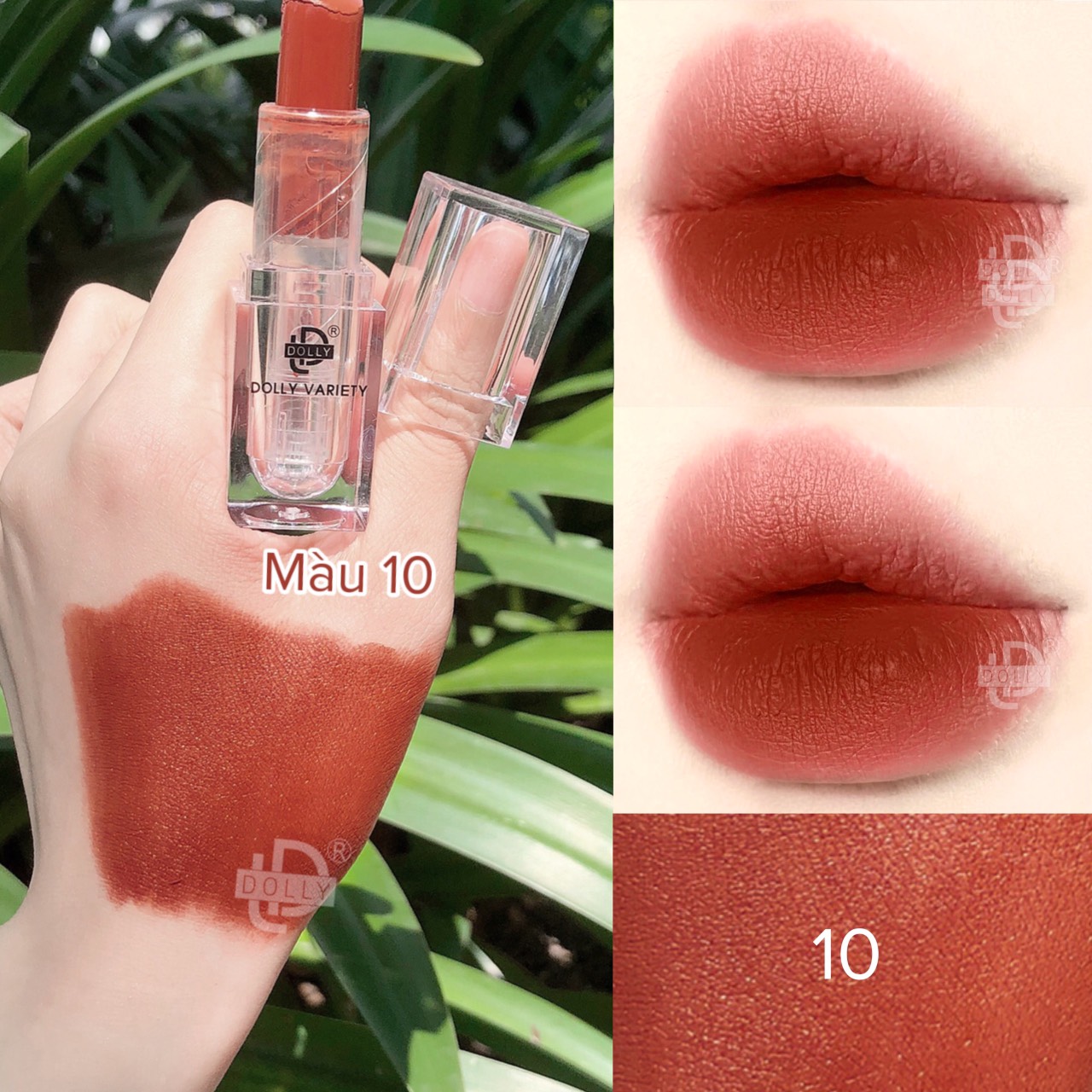 Thỏi son lì không chì cao cấp chính hãng dolly variety, son sáp màu nâu trầm