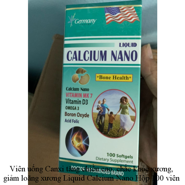 Viên uống Canxi tăng chiều cao, chắc khỏe xương, giảm loãng xương Liquid Calcium Nano Hộp 100 viên dùng cho trẻ em trên 6 tuổi, người lớn, bà bầu canxi nano canxinano giúp tăng cường phát triển hệ xương phòng ngừa loãng xương