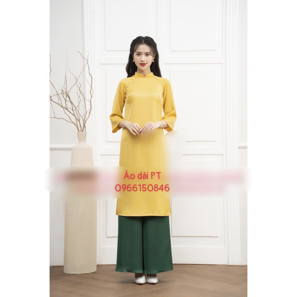 Áo dài cách tân màu vàng xinh xắn chất lụa mềm mịn