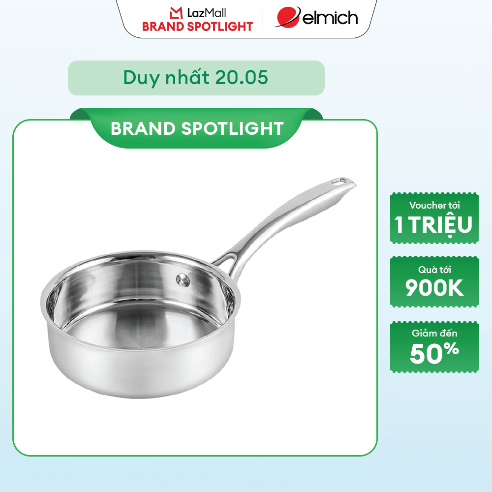 (MEGA 6.6)Chảo inox 3 lớp nguyên khối Elmich Trimax EL 3846OL size 16cm