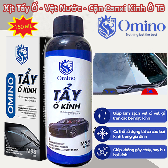 Chai Xịt Tẩy Ố Kính Ô Tô Xe Máy Chính Hãng OMINO M98 150ml - Tẩy Cặn Canxi Vệt Nước - Vệ Sinh Gương Kính Các Loại