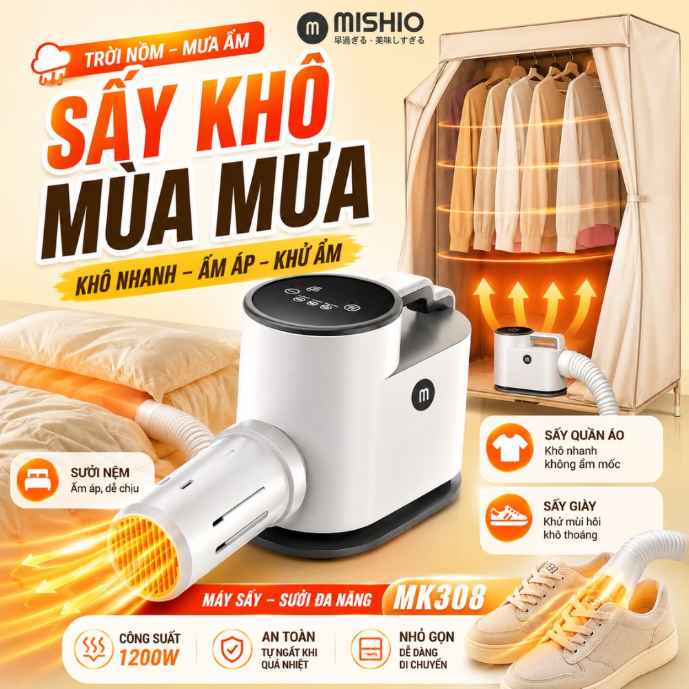 Máy sấy giày Mishio MK308 tặng kèm phụ kiện túi sấy quần áo, sưởi ấm giường