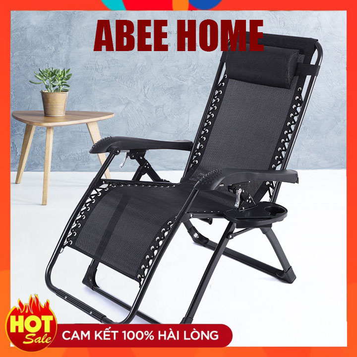 Ghế xếp thư giãn kèm khay để đồ, ghế xếp ngả lưng thư giãn gấp gọn