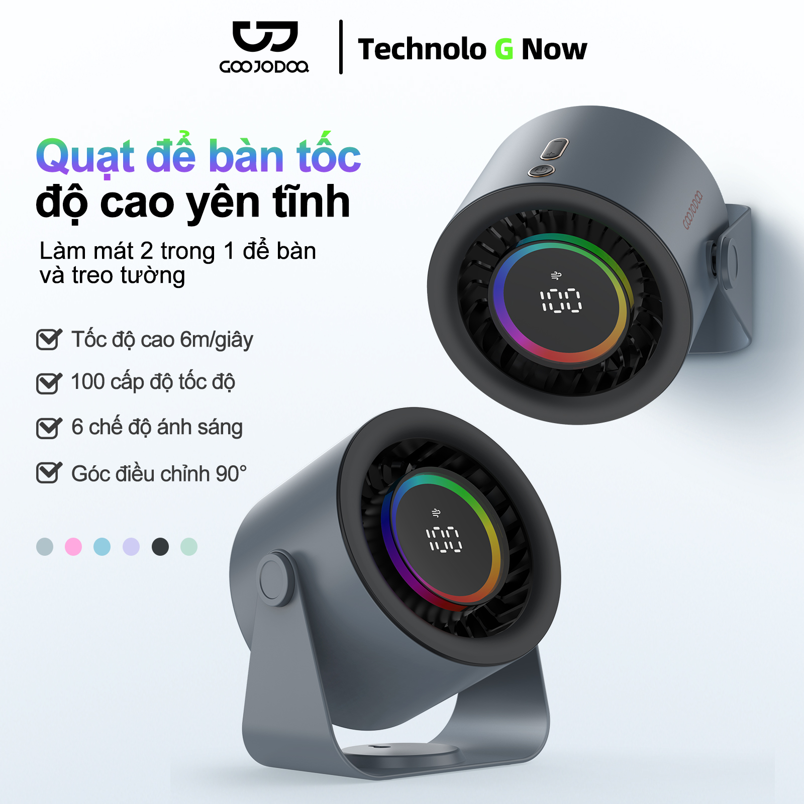 GOOJODOQ Quạt để bàn Quạt lưu thông không khí 4000mAh có thể điều chỉnh tốc độ im lặng 100 tốc độ với màn hình kỹ thuật số có thể treo tường