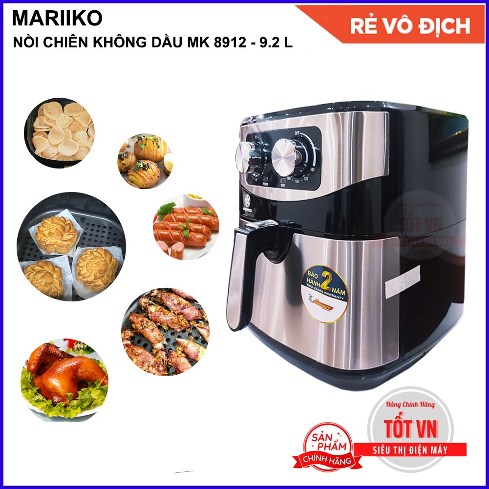 Nồi chiên không dầu mariiko mr 8912 dung tích 9 lít 2, cỡ lớn, nướng nguyên con gà 3 ký, điện máy tốt vn