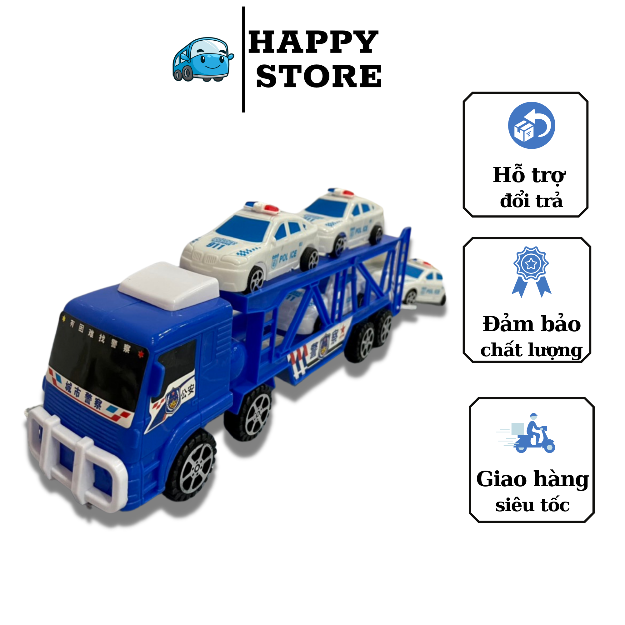 Xe cảnh sát đồ chơi chất liệu nhựa an toàn cho bé, xe ô tô đồ chơi 2 tầng chở xe police, chạy trớn đồ chơi bé trai, bé gái