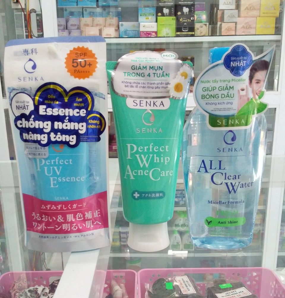 [HCM]Bộ sản phẩm Senka làm sạch và chống nắng dành cho da mụn (Nước tẩy trang Senka A.L.L.Clear Water Fresh 230ml +Sữa rửa mặt Senka Perfect Whip Acne Care 100g+Kem chống nắng tinh chất Senka Perfect UV Essence 50g)