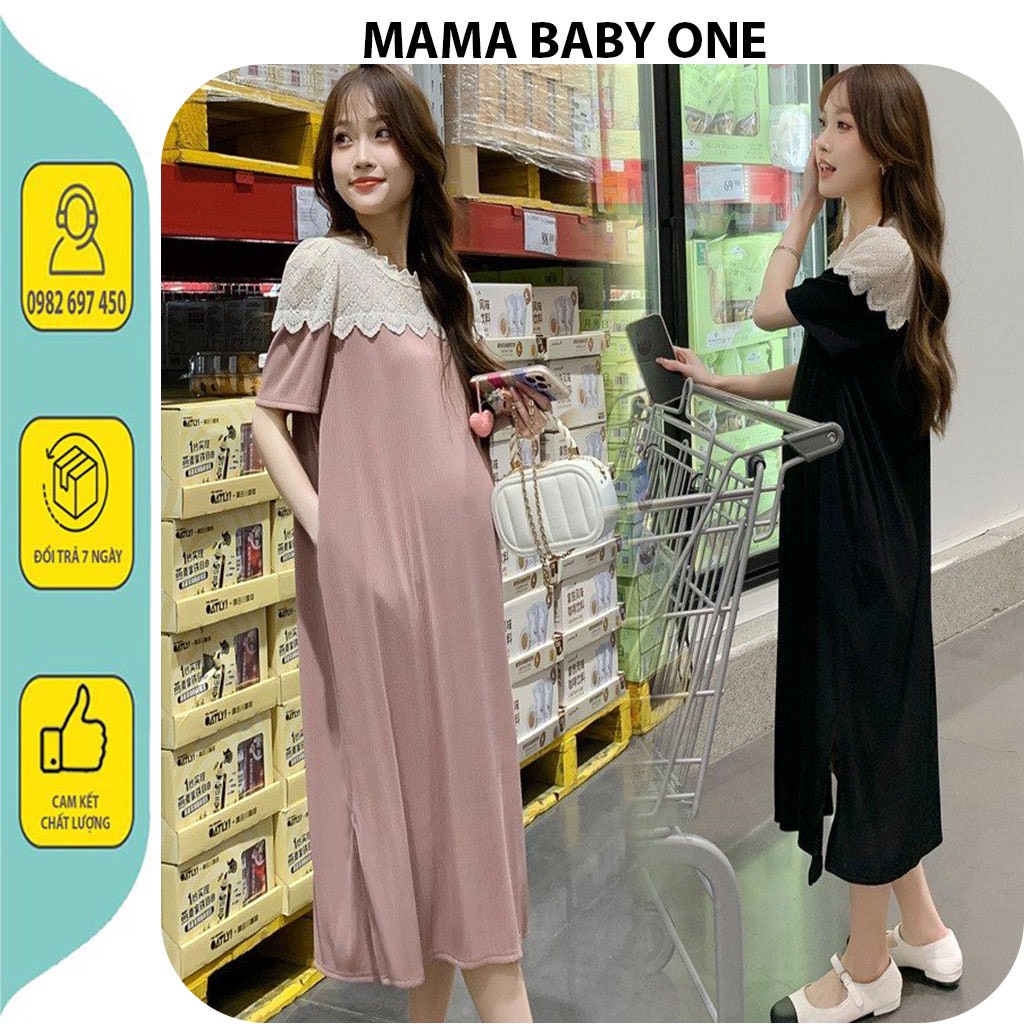 Váy bầu suông tăm phối ren\