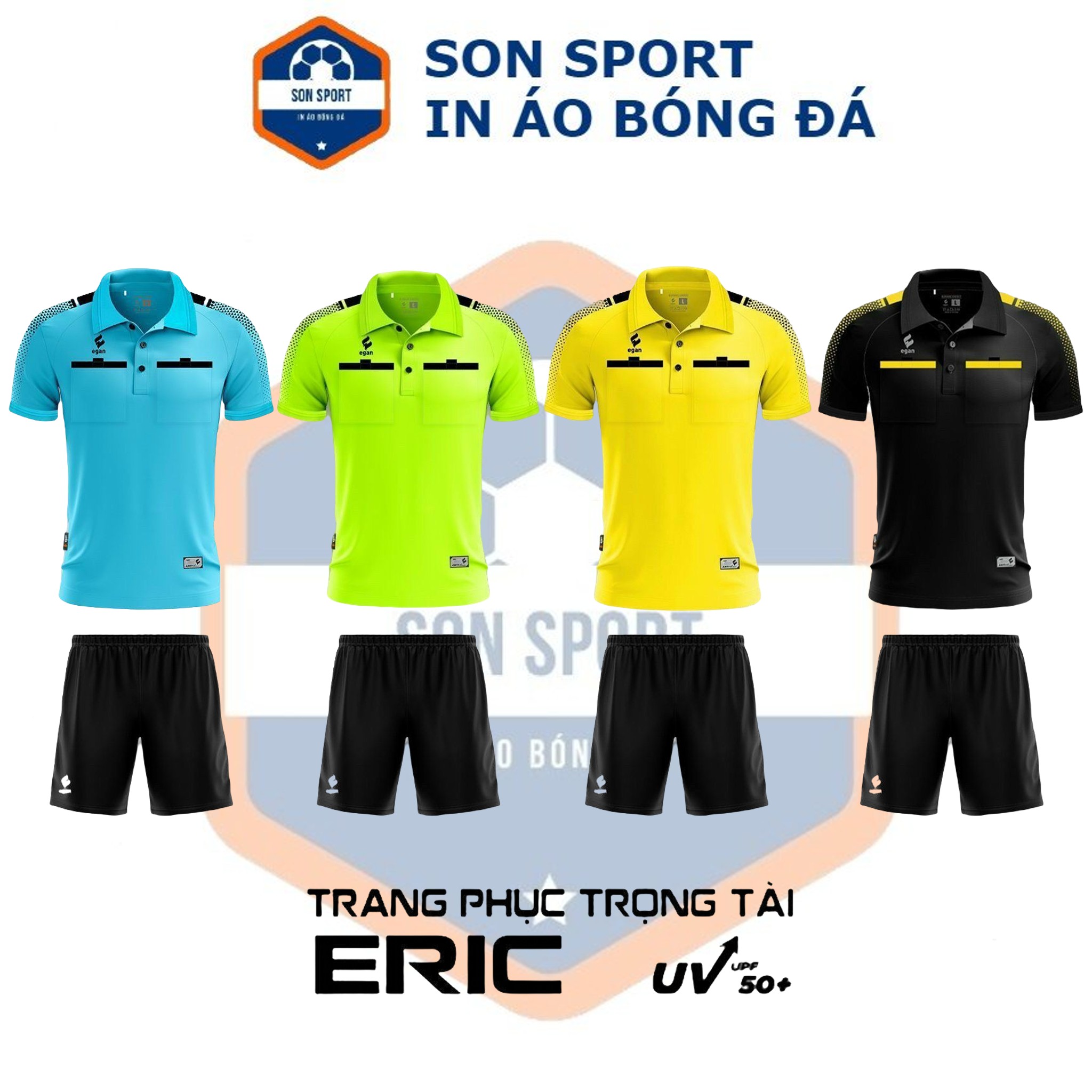Bộ quần áo trọng tài bóng đá chuyên nghiệp Eric dáng áo polo