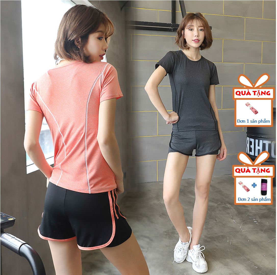 Bộ đồ tập gym nữ 2 món áo thun và quần 2 lớp, bộ đồ tập yoga, thời trang, phong cách