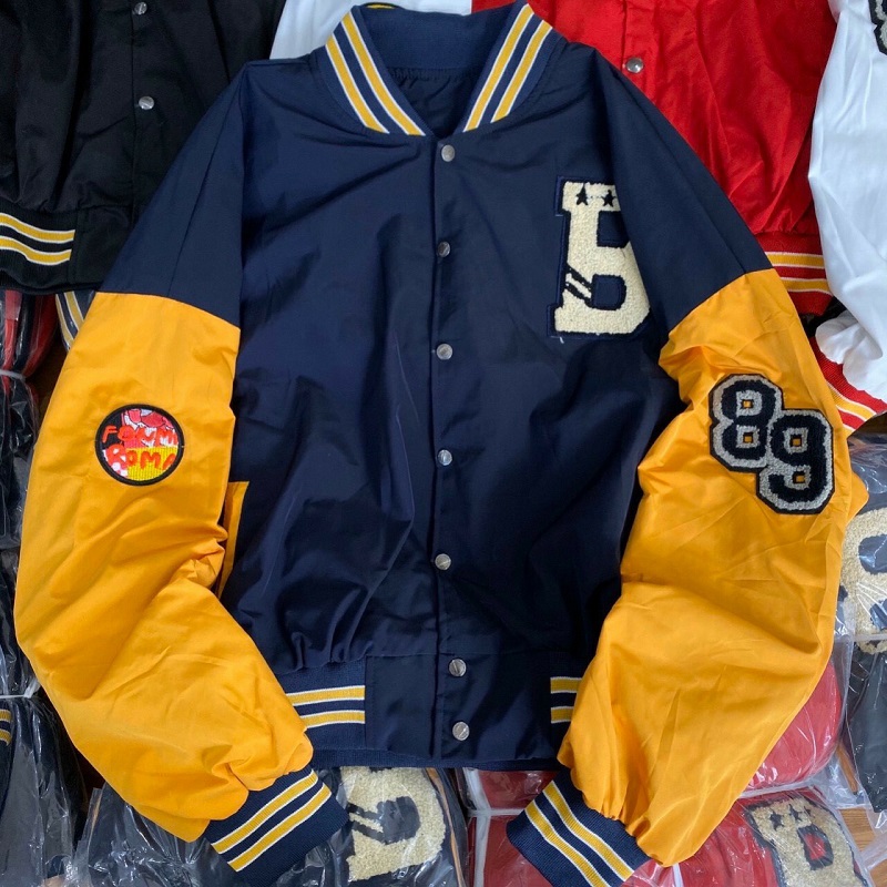 - hình thật sp- áo khoác bomber chữ b nổi phối màu tay unisex cá tính sgs sgs