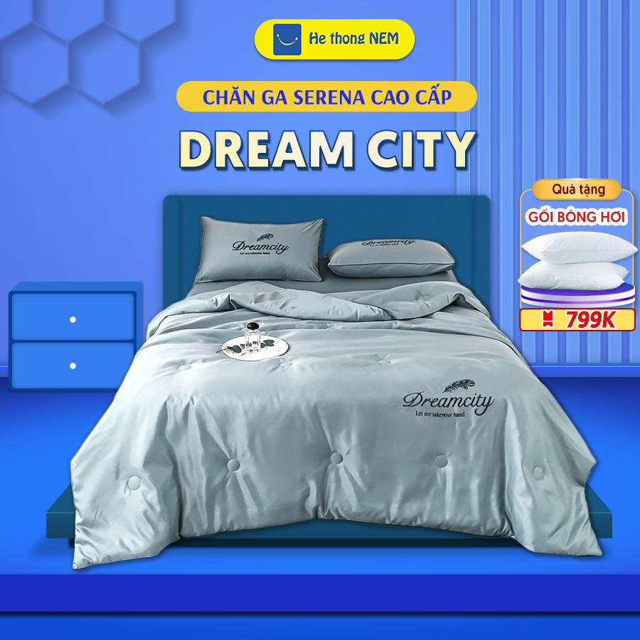 Ga trải giường phi cotton lụa dream city SERENA cao cấp bộ vỏ drap combo chăn ra ga drap gối trần phủ trải giường bọc nệm đệm dream city mát lạnh hàn quốc bedding set