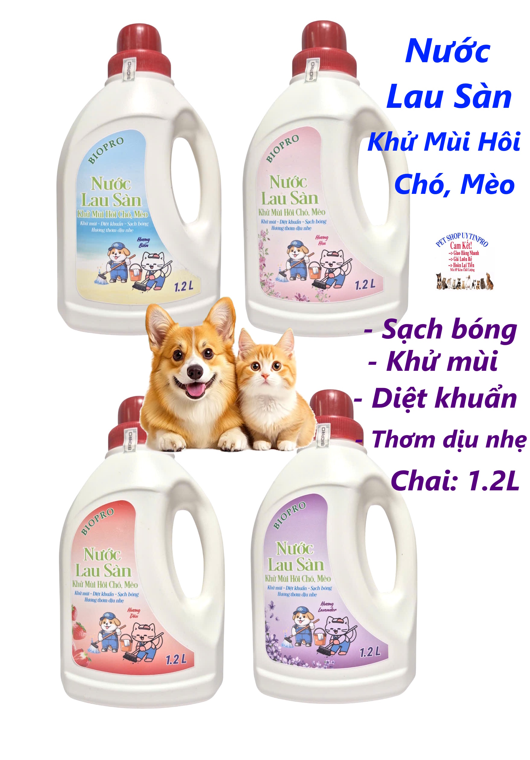 Nước lau sàn khử mùi hôi Chó Mèo Biopro chai 1.2L Giúp Sàn sạch Khử mùi hôi Diệt khuẩn nhanh chóng Hương thơm dịu nhẹ