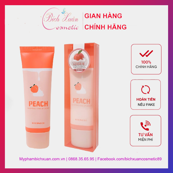 Kem đào dưỡng trắng nâng tone da Coringco Peach Whipping Tone Up
