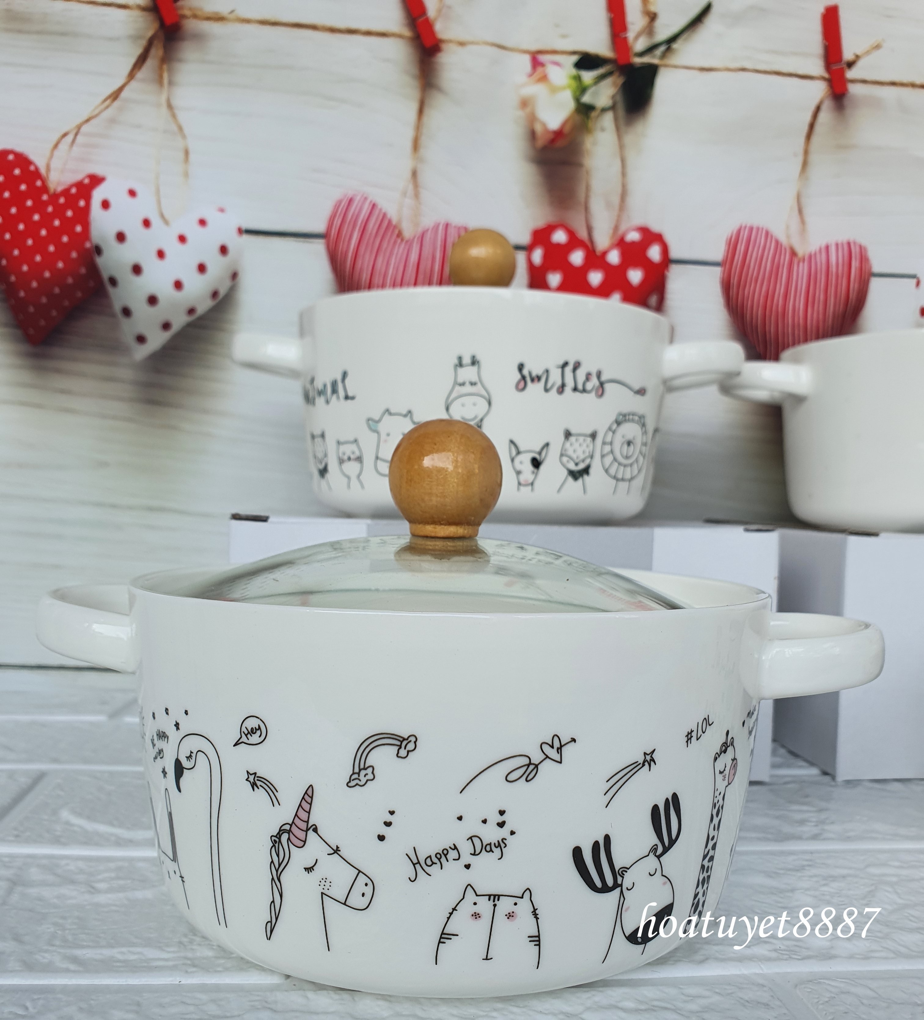 Tô ăn mì, Bát sứ có nắp, Bát ăn dặm cao cấp hình Động Vật siêu Cute có nắp thủy tinh