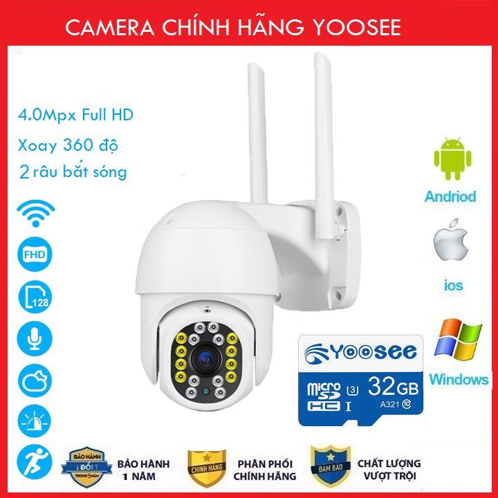 CAMERA IP WIFI NGOÀI TRỜI YOOSEE PTZ-16 LED ( D16A ), 2.0MPX , ĐÀM THOẠI , BÁO ĐỘNG , XOAY 360 - Camera giám sát có chức năng đàm thoại chiều kháng nước-có Khe cắm thẻ nhớ lên tới 128GB - Kết nối được nhiều hệ điều hành BH 1 NĂM